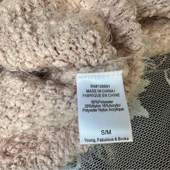 Young Fabulous & Broke Lorena Blush Pink Fuzzy Sweater S/M - Picture 14 of 16